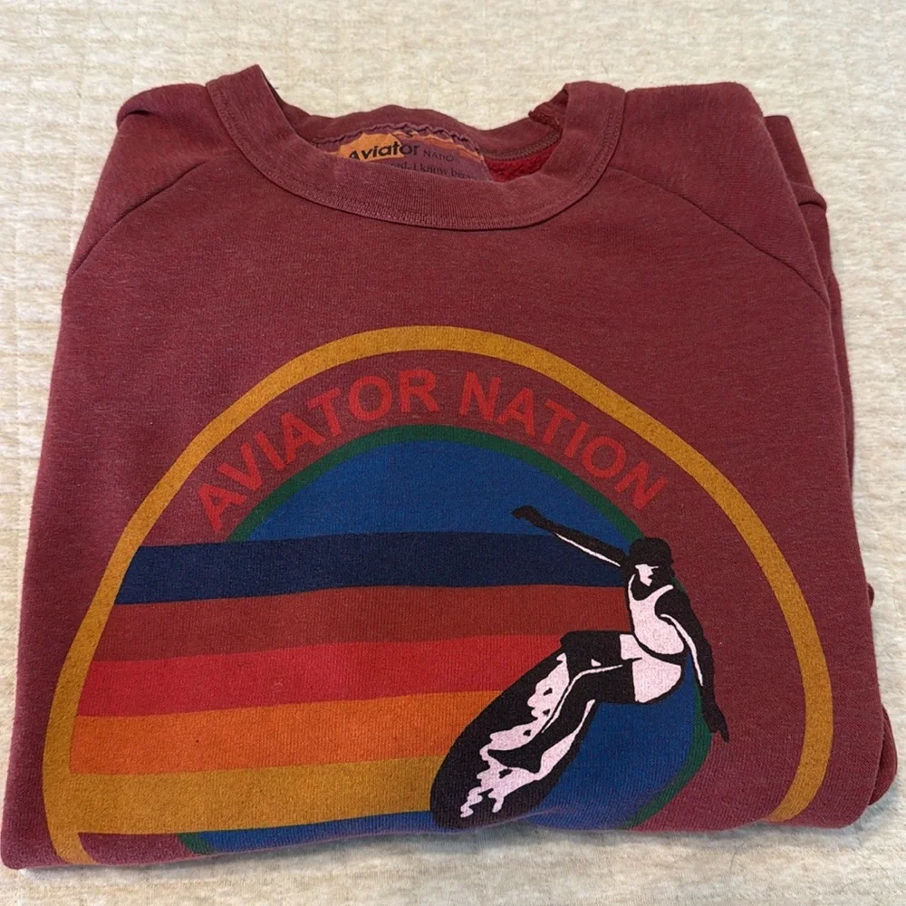Aviator Nation Unisex Deep Red Malibu CA Logo Crewneck/Sweatshirt!! Size small - Picture 3 of 4